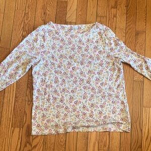 croft & barrow White Long Sleeve Tee with Pink Floral Print